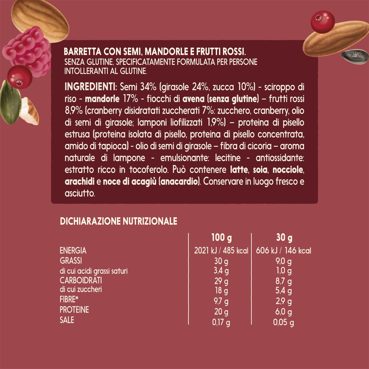 misura-protein-barrette-semi-mandorle-cranberry-lamponi-120-g image 2