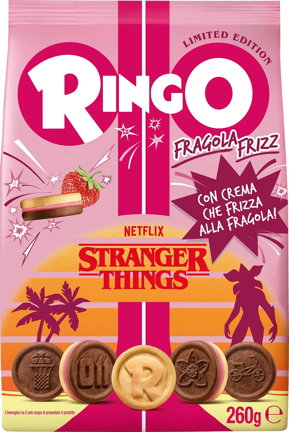 pavesi-ringo-stranger-things-fragola-frizz-biscotti-farciti-260g image 1