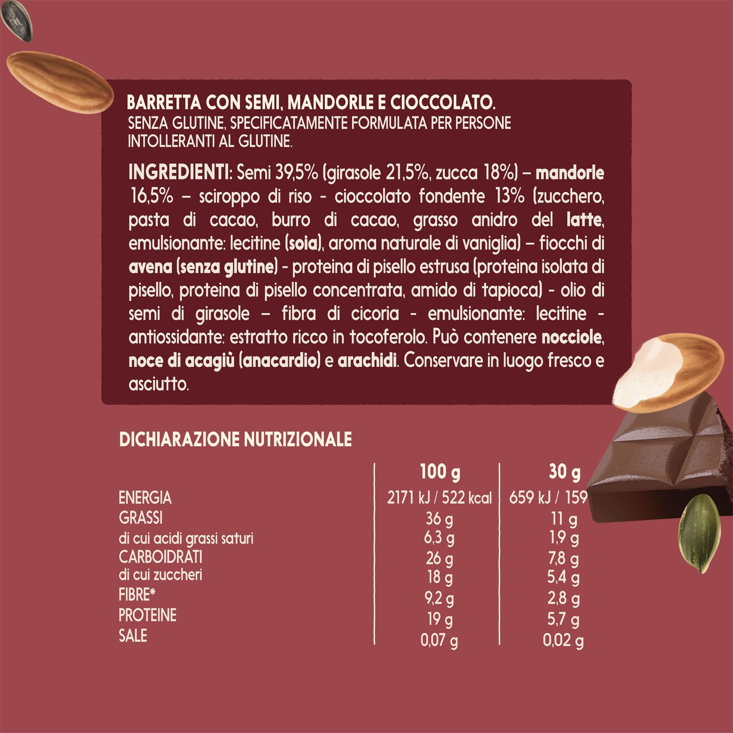 misura-protein-barrette-semi-e-mandorle-cioccolato-fondente-120g image 2